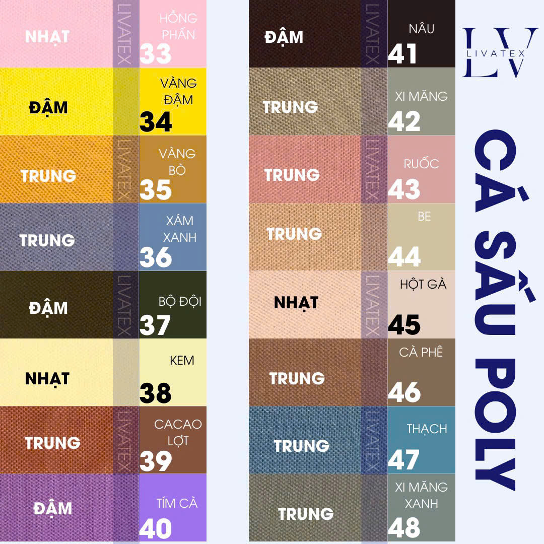 Bảng màu vải thun cá sấu poly 3